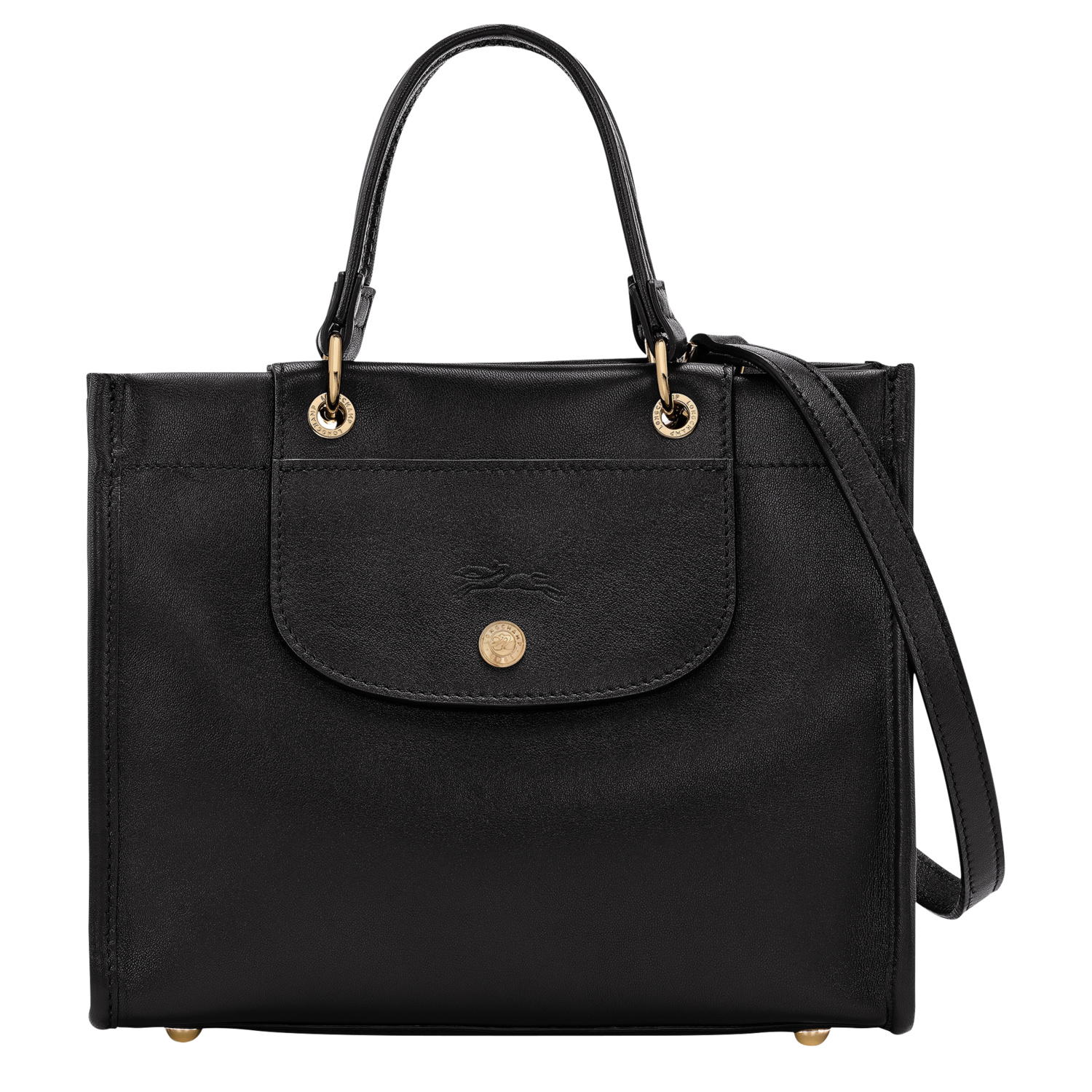 Longchamp Black Handbag With Embossed Logo On The Front And Adjustable And Removable Shoulder Strap In Leather In Black