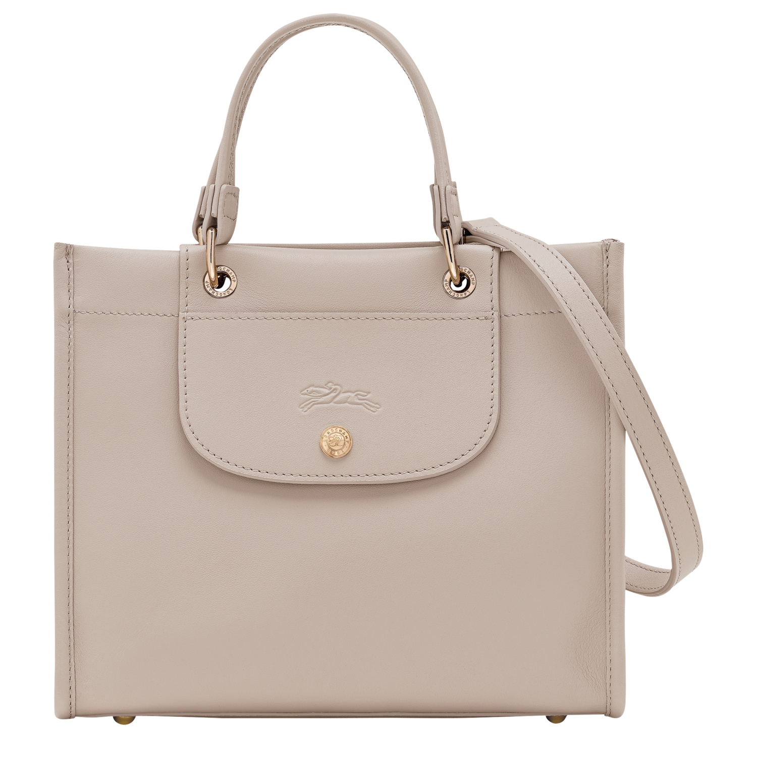 Longchamp Grey Handbag With Embossed Logo On The Front And Adjustable And Removable Shoulder Strap In Leather In Clay