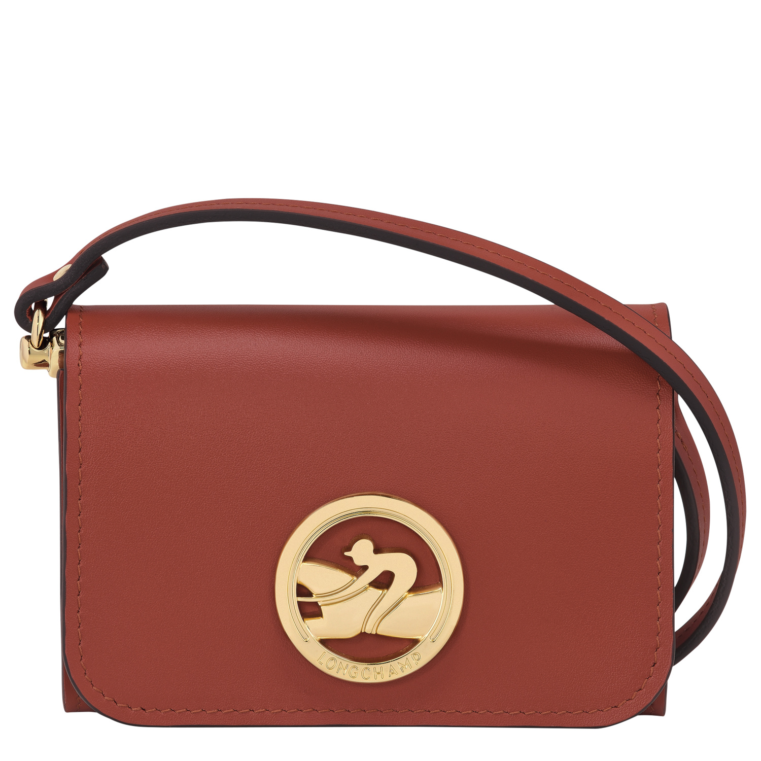 Longchamp Coin Purse With Shoulder Strap Box-trot In Mahogany