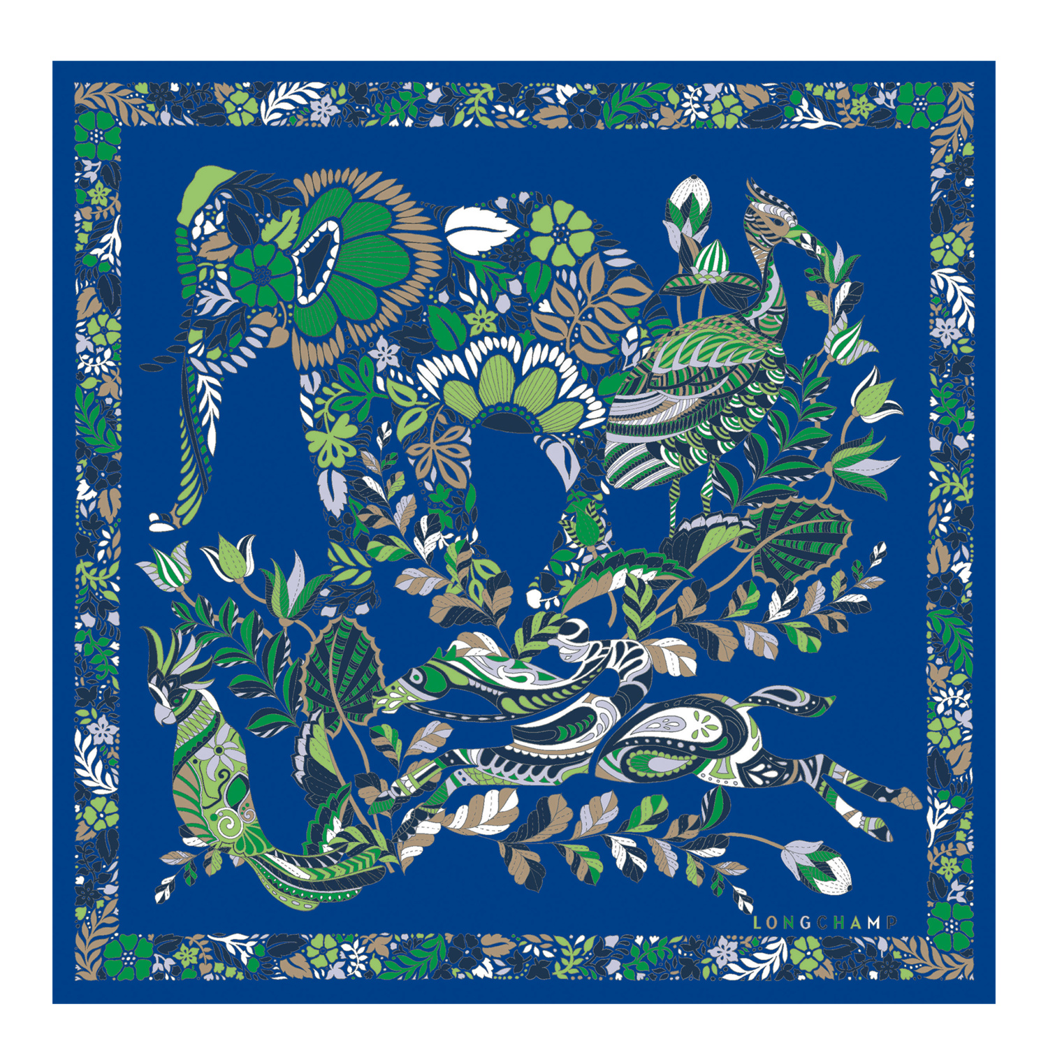 Longchamp Silk Scarf 50 Forêt  In Bright Blue