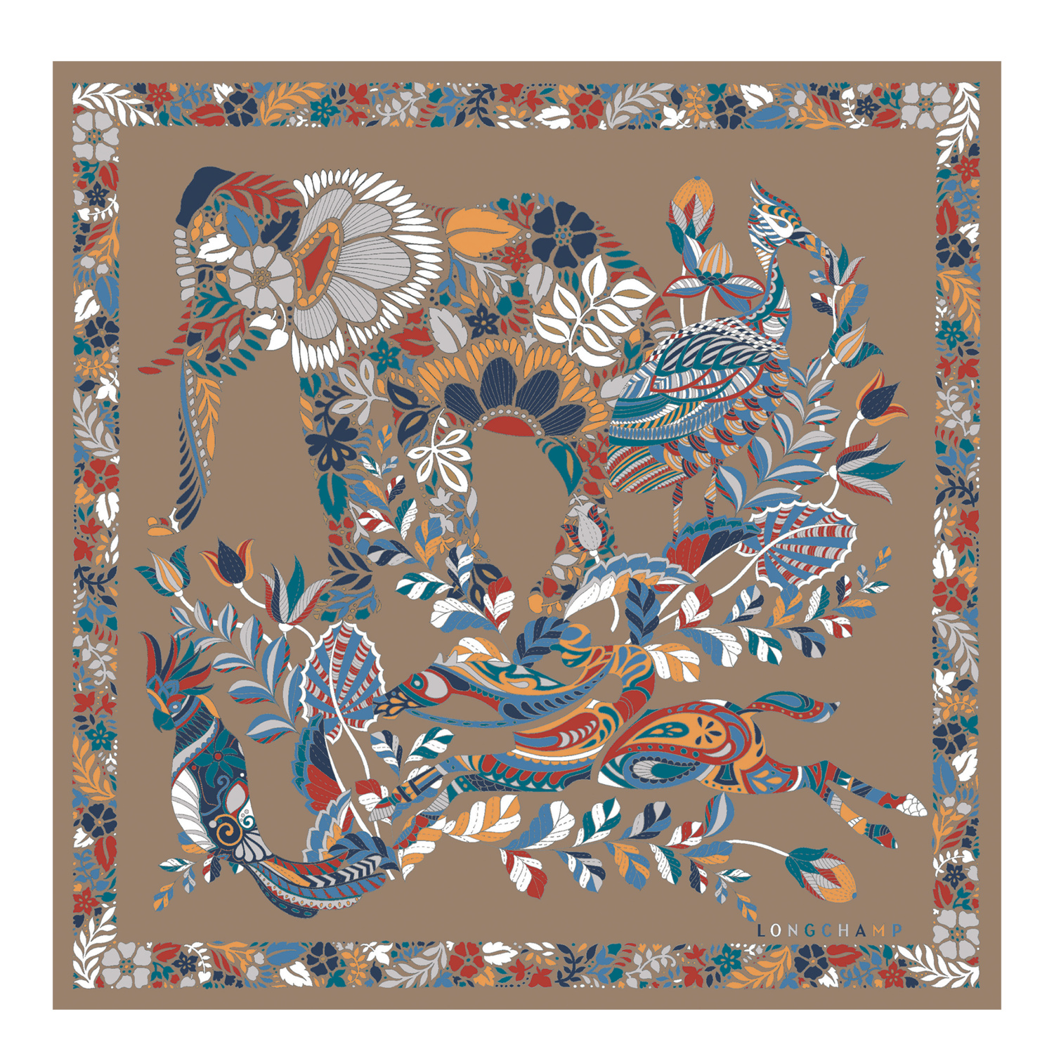 Longchamp Silk Scarf 50 Forêt  In Clay