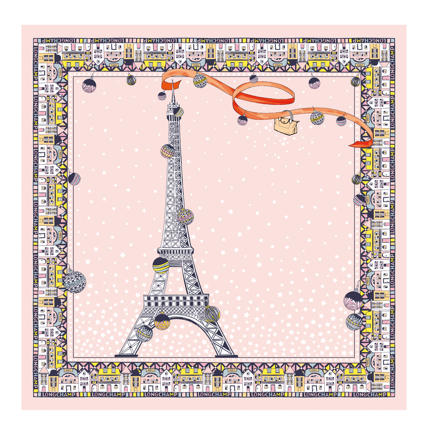 Longchamp Eiffel Tower Organic Silk Square Scarf In Nude