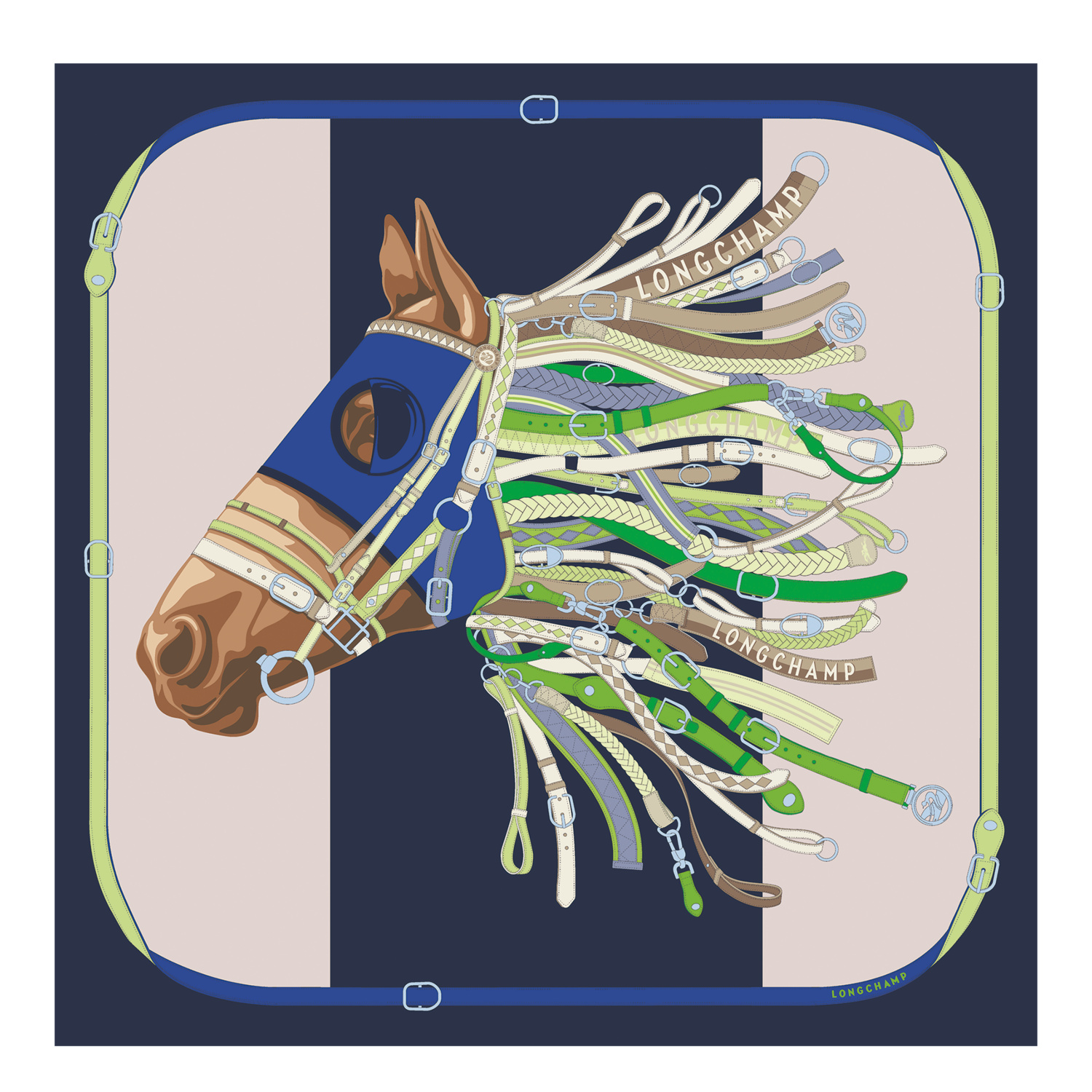 Longchamp Silk Scarf 90 Tête De Cheval In Blue