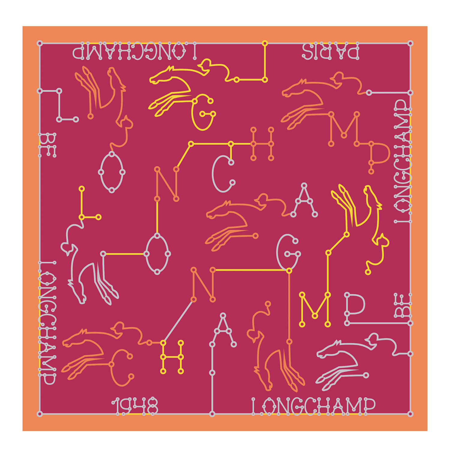Longchamp Silk Scarf 50 Parcours  In Magenta