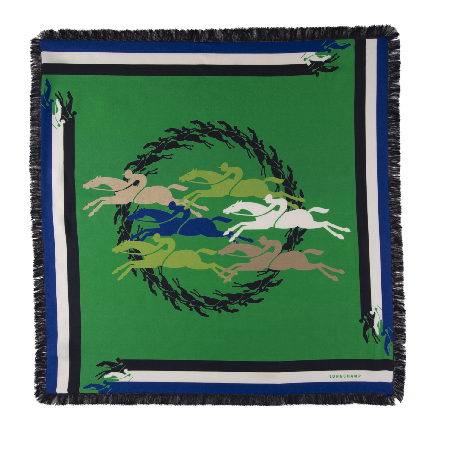 Shop Longchamp Silk Scarf 70  Jumping In Green