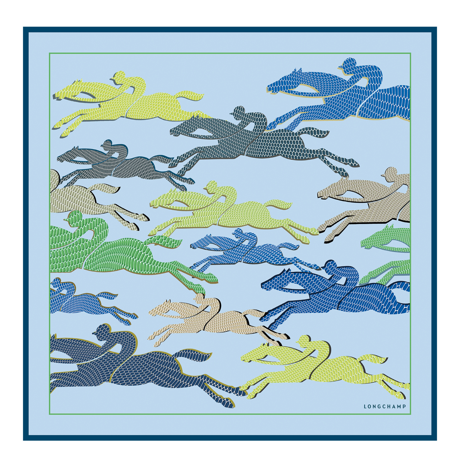 Longchamp Silk Scarf 70  Run In Neutral