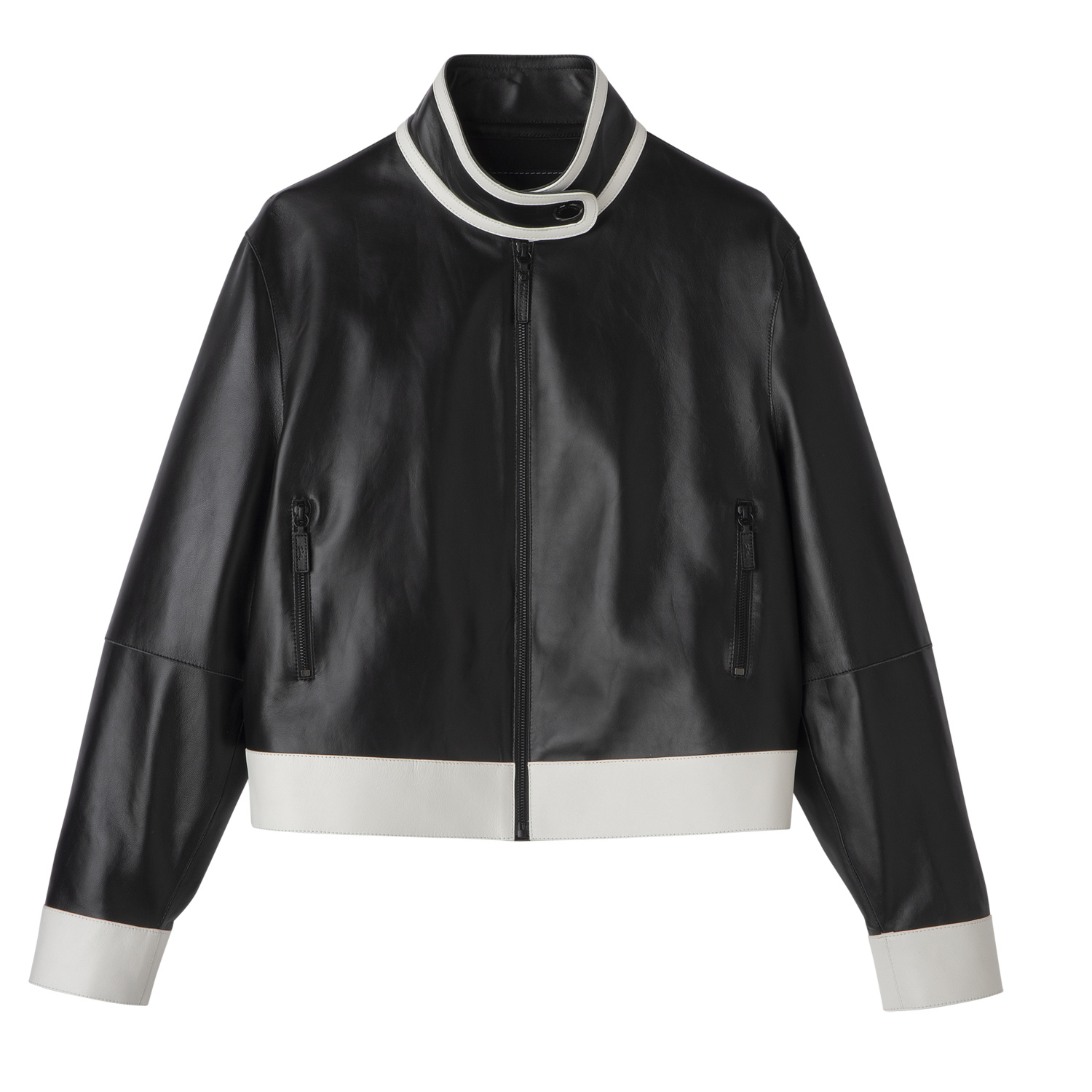 Longchamp Leather Short Blouson In Black