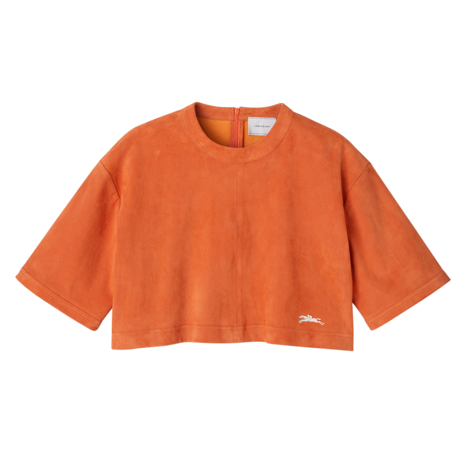 Longchamp Crop Top En Cuir In Orange