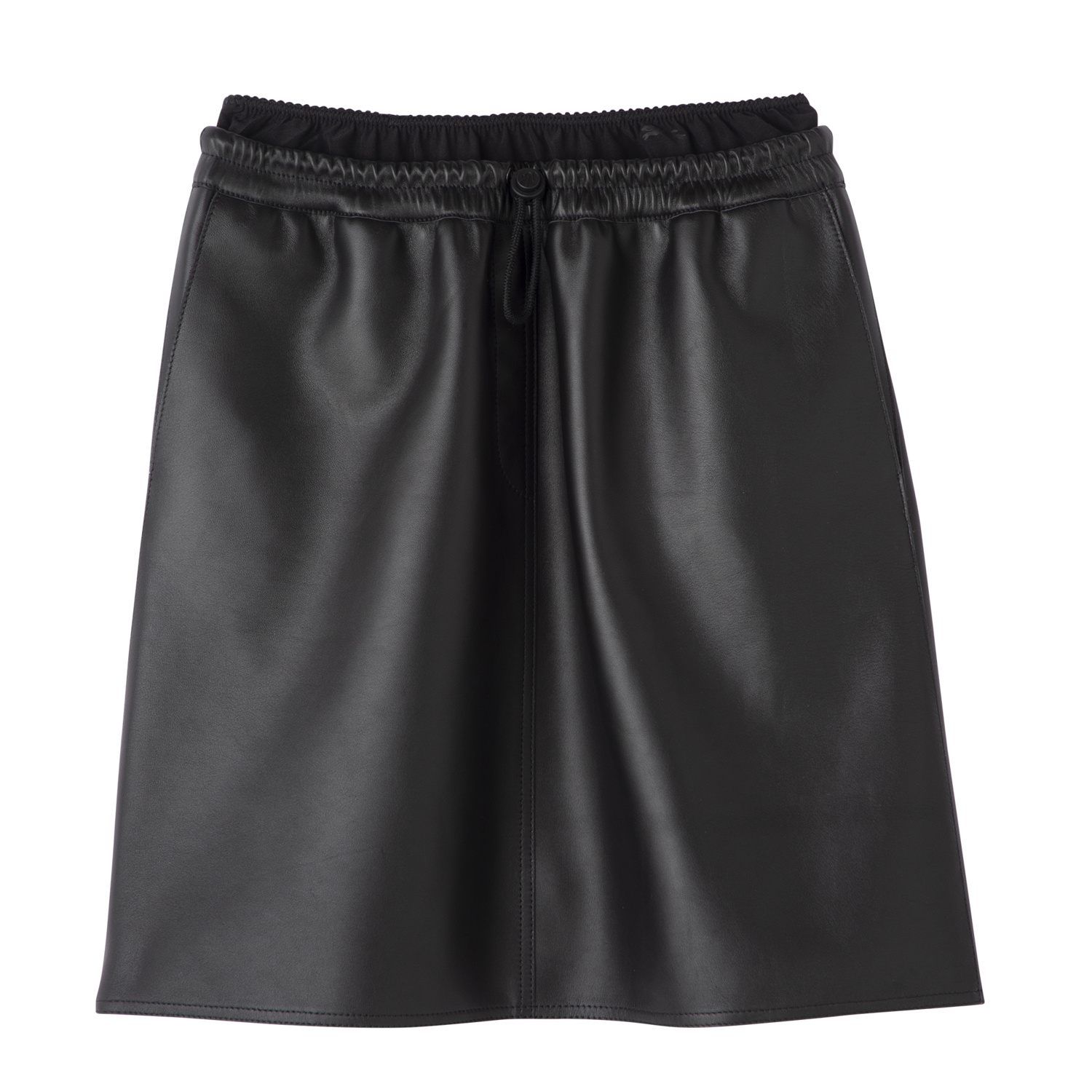 Longchamp Short Leather Skirt With Belt Patch In Black