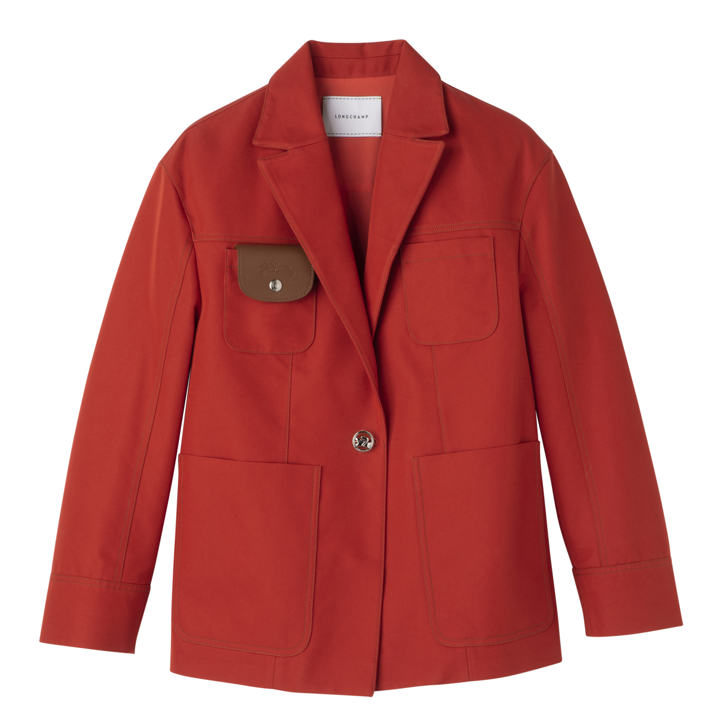 Longchamp Topstitching Straight Jacket In Paprika