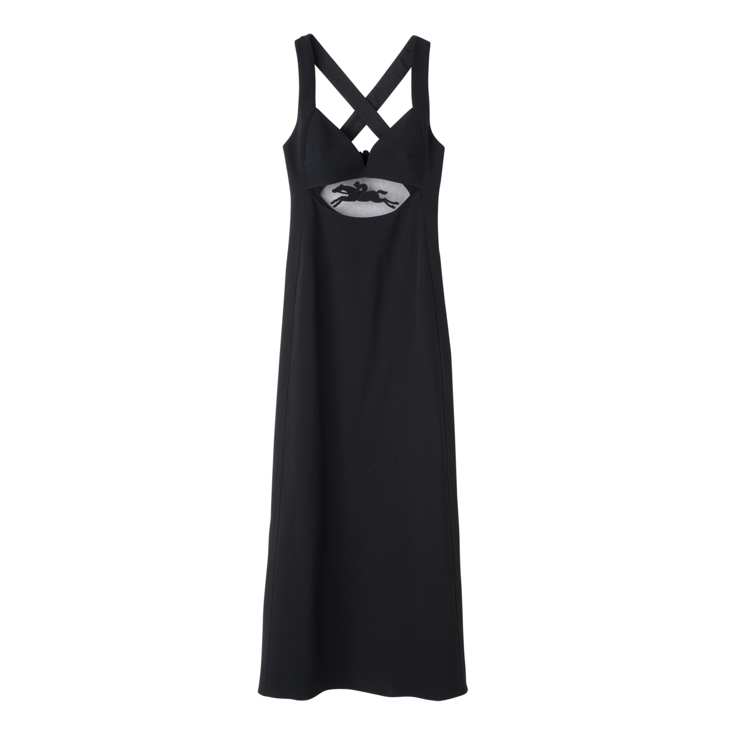 Longchamp Long Dress With Belt Patch In Black