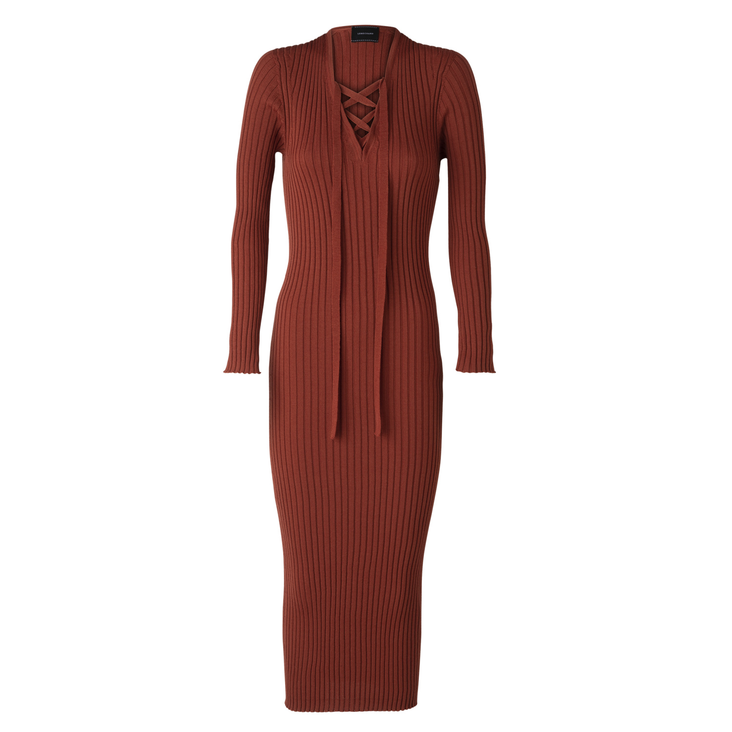 Longchamp Fitted Long Dress In Chestnut