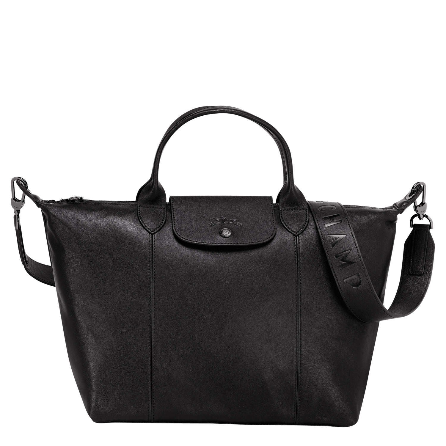 Longchamp Ladies Le Pliage Cuir Top Handle Bag In Noir | ModeSens